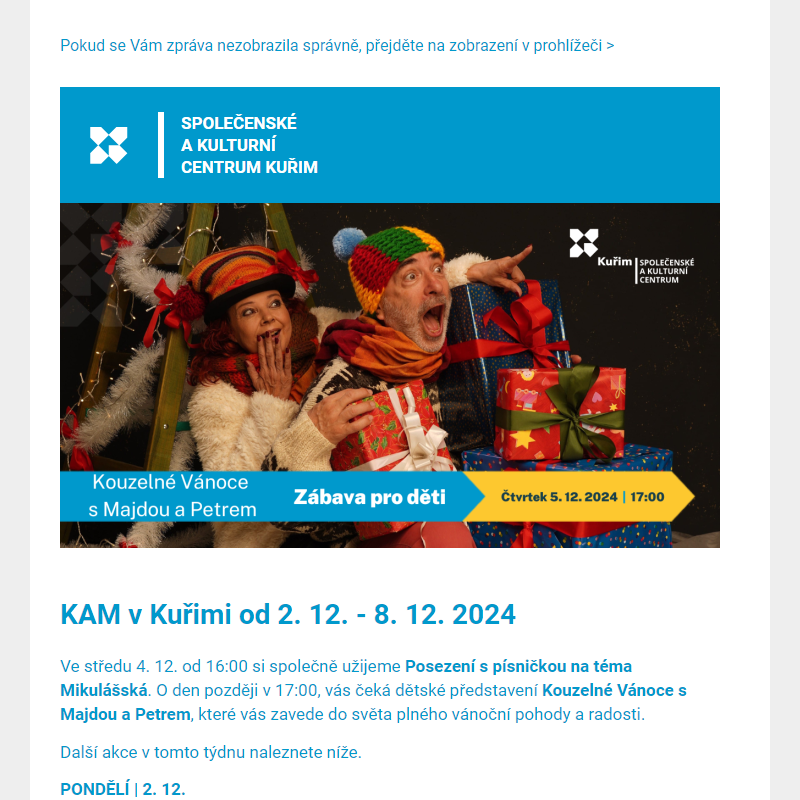 [Newsletter] KAM v Kuřimi od 2. 12. - 8. 12. 2024