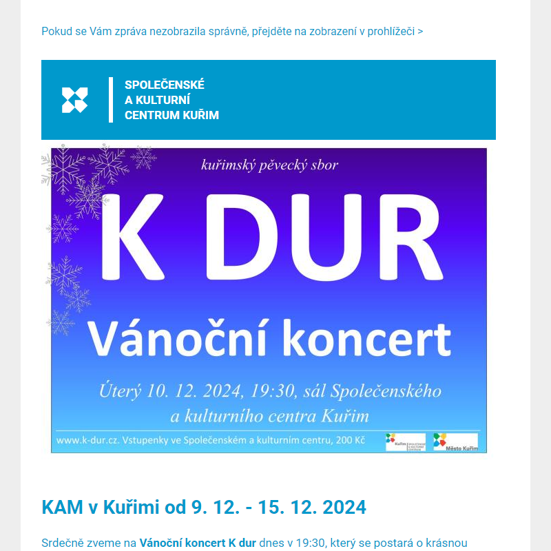 [Newsletter]  KAM v Kuřimi od 9. 12. - 15. 12. 2024