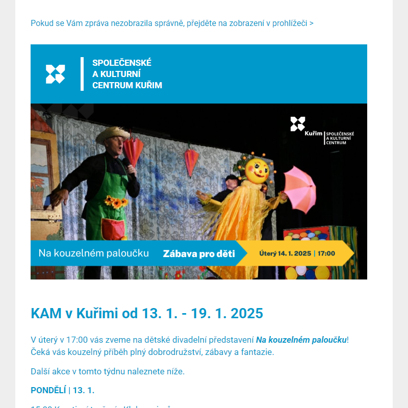 [Newsletter] KAM v Kuřimi od 13. 1. - 19. 1. 2025