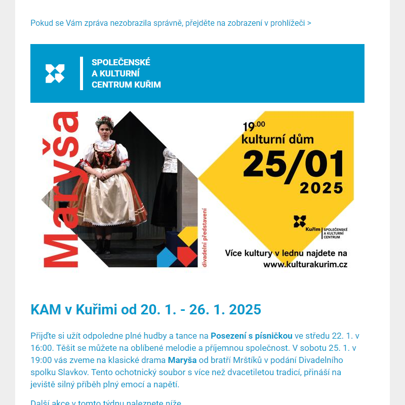 [Newsletter] KAM v Kuřimi od 20. 1. - 26. 1. 2025