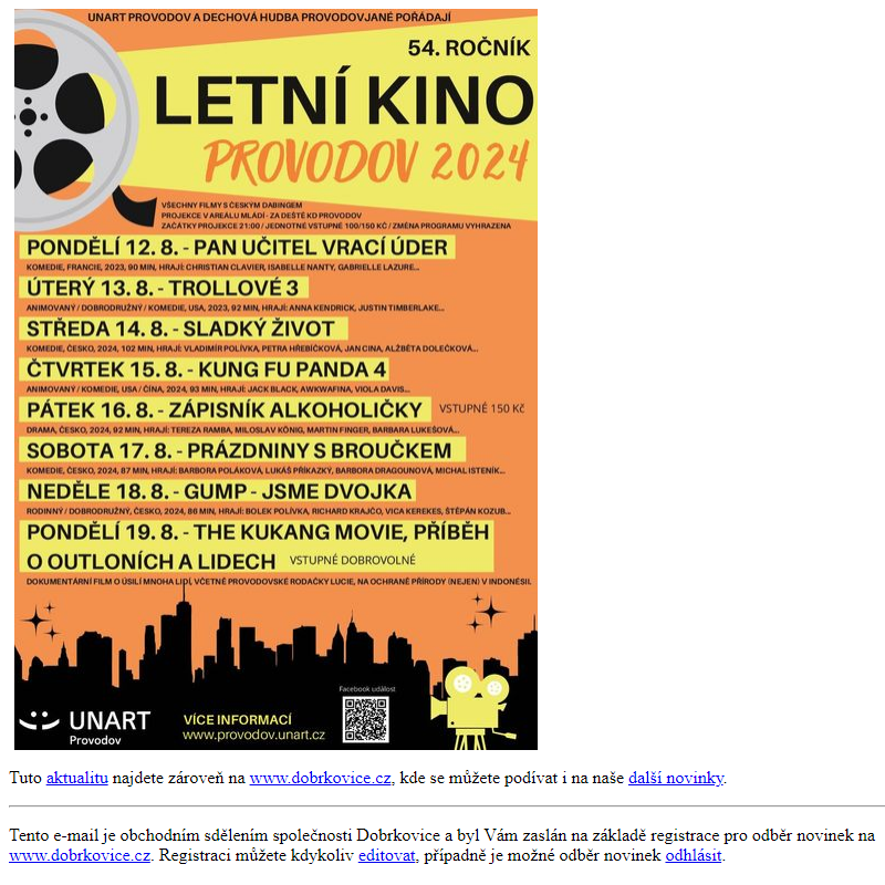 Pozvánka - letní kino Provodov