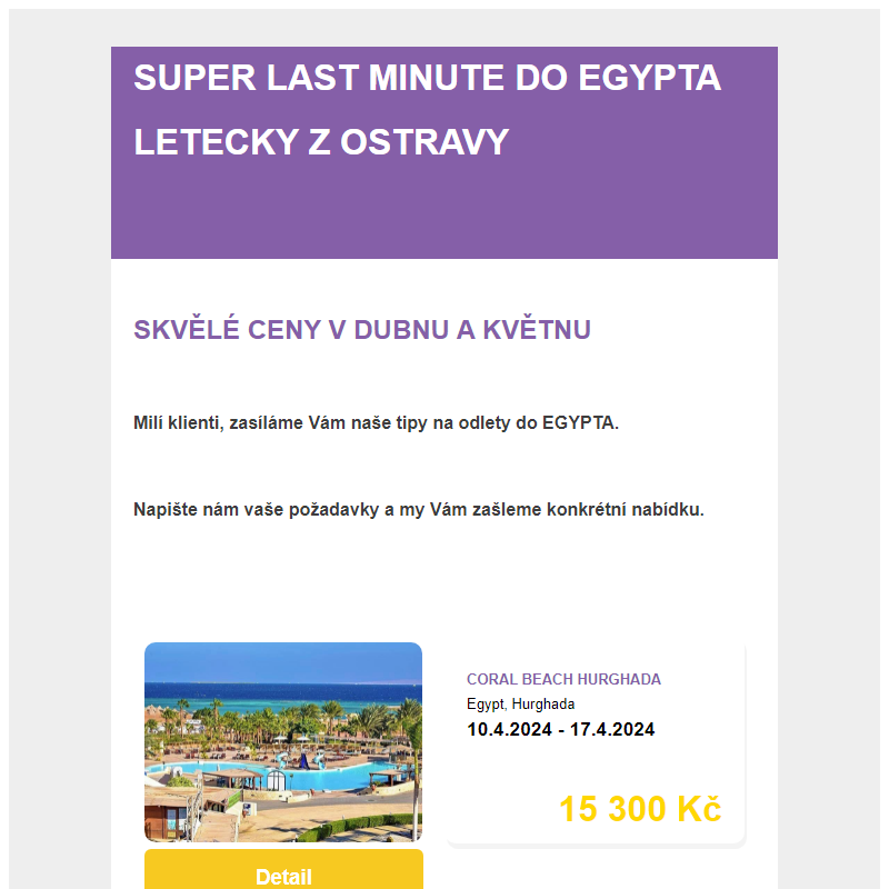 SUPER CENY DO EGYPTA z OSTRAVY