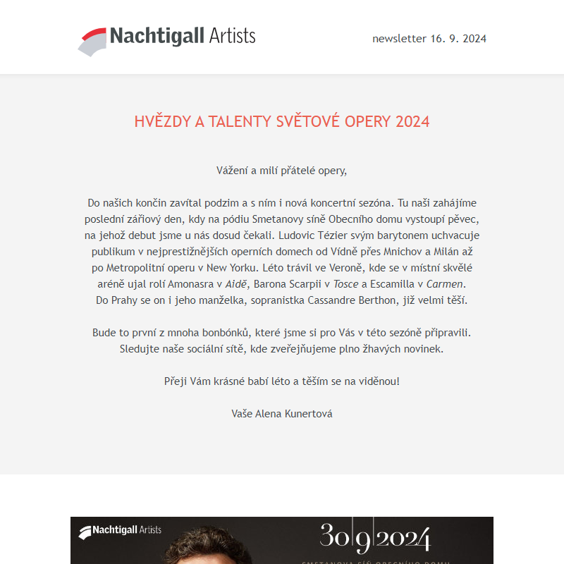 Nachtigall Artists newsletter - 16. 9. 2024