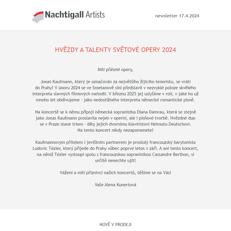 Nachtigall Artists newsletter - 17. 4. 2024