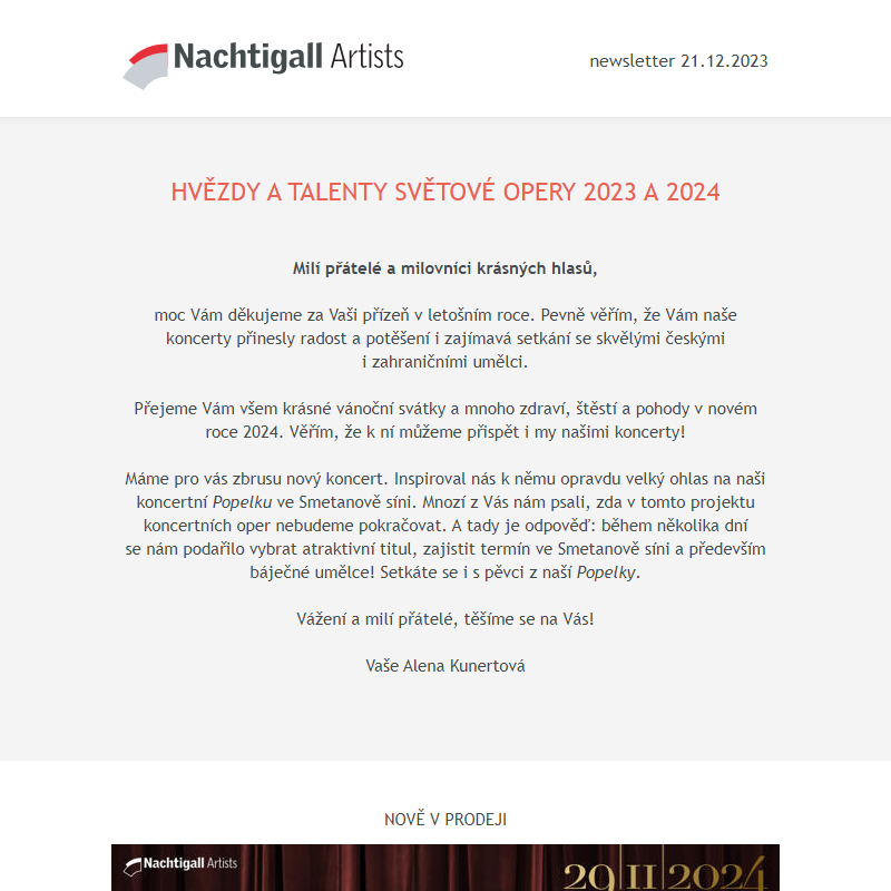 Nachtigall Artists newsletter - 21. 12. 2023
