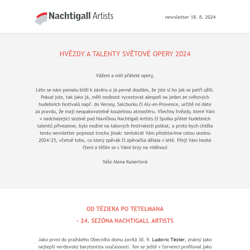 Nachtigall Artists newsletter - 18. 8. 2024