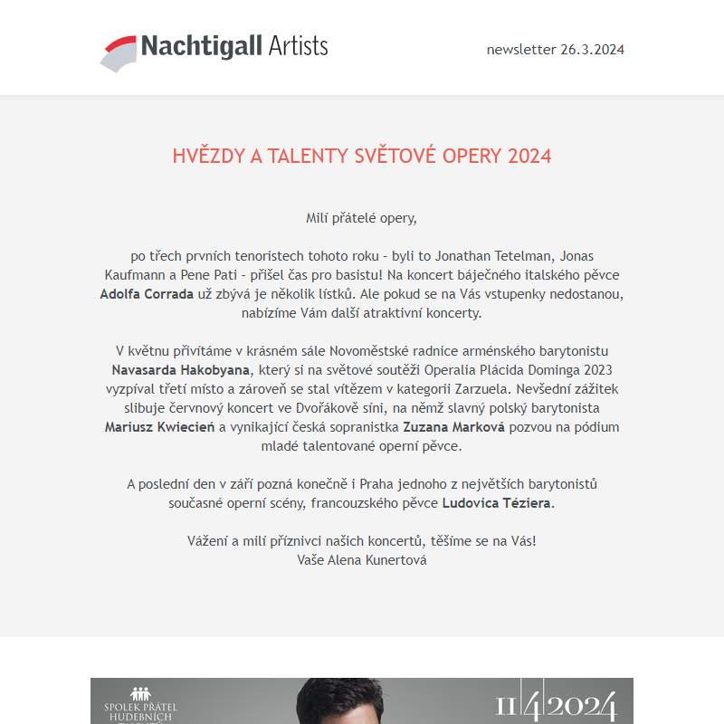 Nachtigall Artists newsletter - 26. 3. 2024