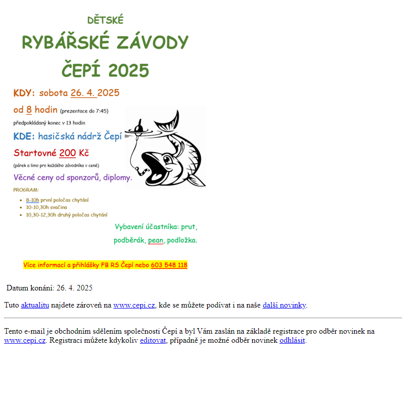 Dětské rybářské závody 26.4.