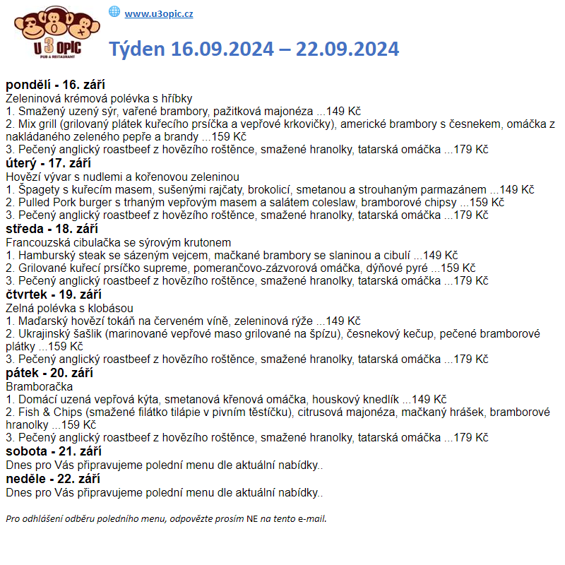 U 3 OPIC - týdenní menu