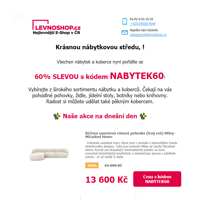 60% SLEVA na nábytek a koberce! Exkluzivně s kódem NABYTEK60!