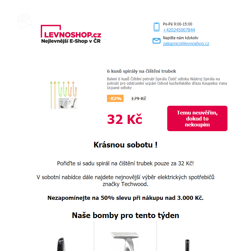 Spirály na čištění trubek za 32 Kč! K tomu nejnovější výběr elektrických spotřebičů LEVNĚ.