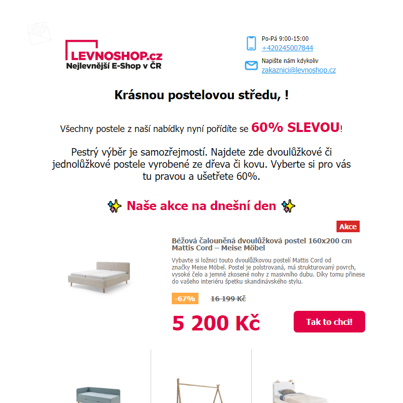 Všechny postele dnes se 60% SLEVOU! Dopřejte si pohodlný spánek a ušetřete 60%!