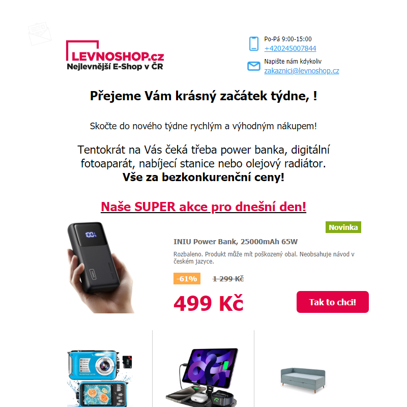 Power banka 25000mAh za 499 Kč a digitální foťák za 555 Kč! Nový týden začíná MEGA výhodně!