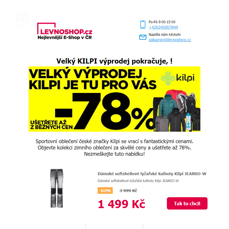 Velký výprodej sportovního oblečení značky KILPI pokračuje! Ušetřete až 78% od běžných cen!