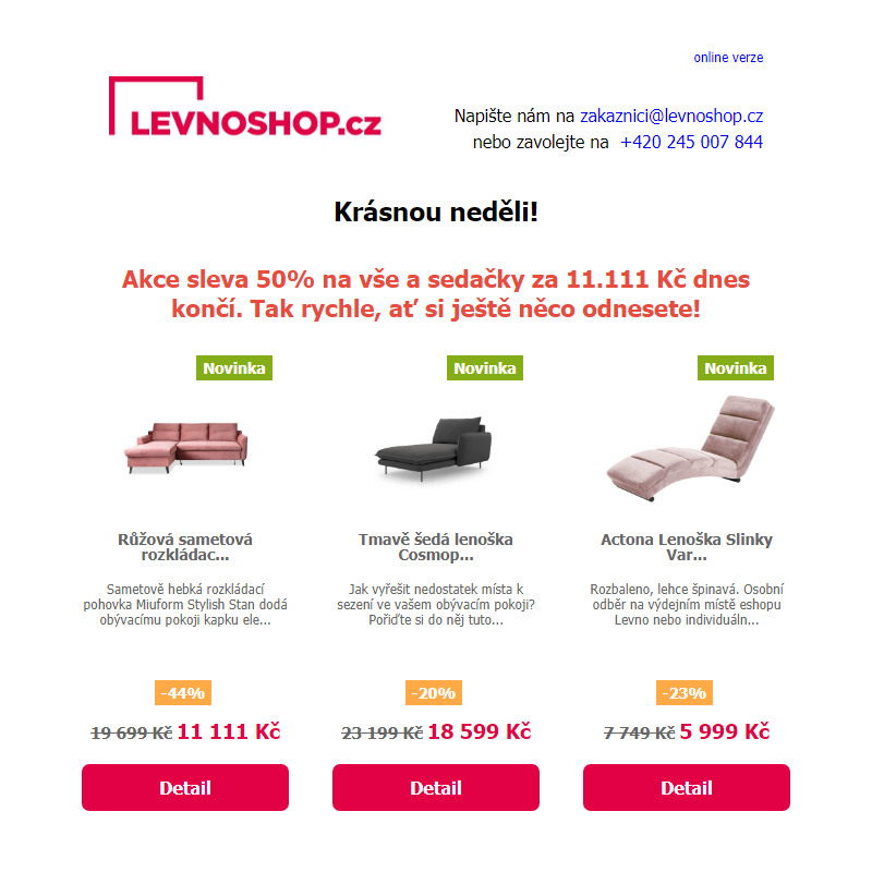 Poslední šance dnes do půlnoci na 50% slevu na vše a sedačky jen za 11.111,- Kč