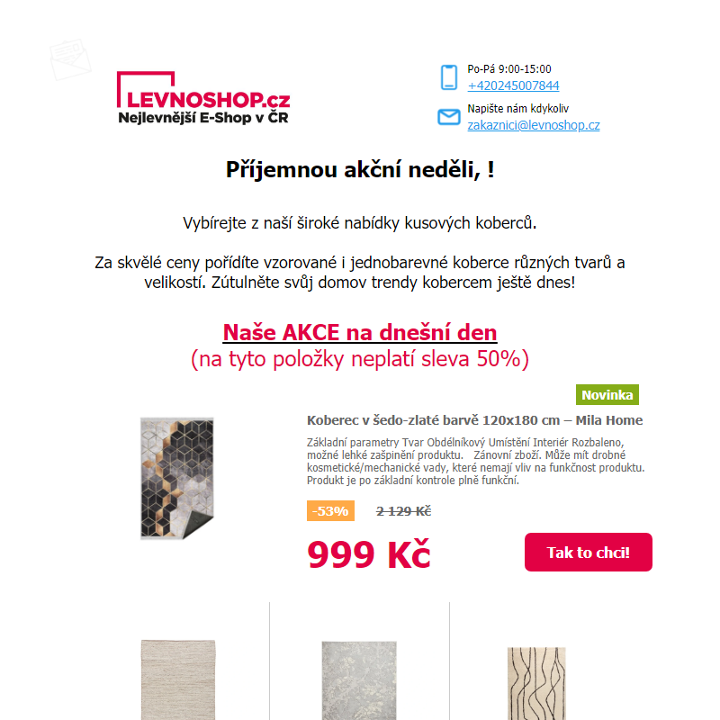 Koberce již od 499 Kč! Slevy až 75% na vybrané kusové koberce!