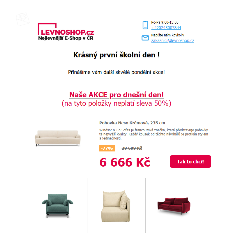 Pohovky za 6 666 Kč! Ušetřete až 80% při nákupu vybraného nábytku! Tady je totiž LEVNO.