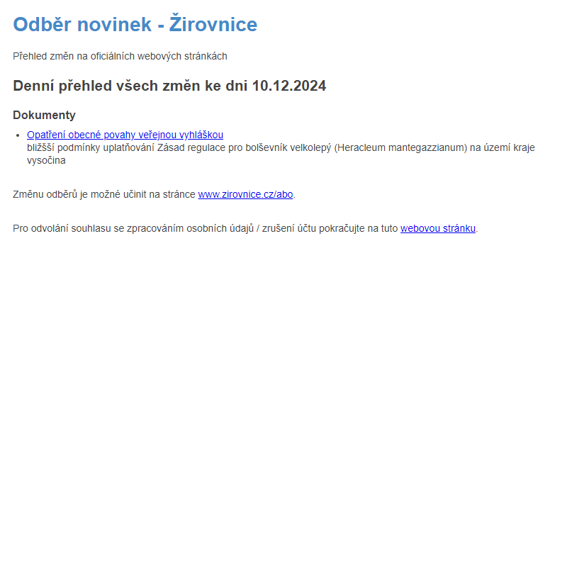 Odběr novinek ze dne 10.12.2024