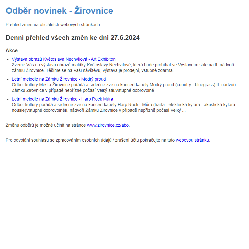 Odběr novinek ze dne 27.6.2024