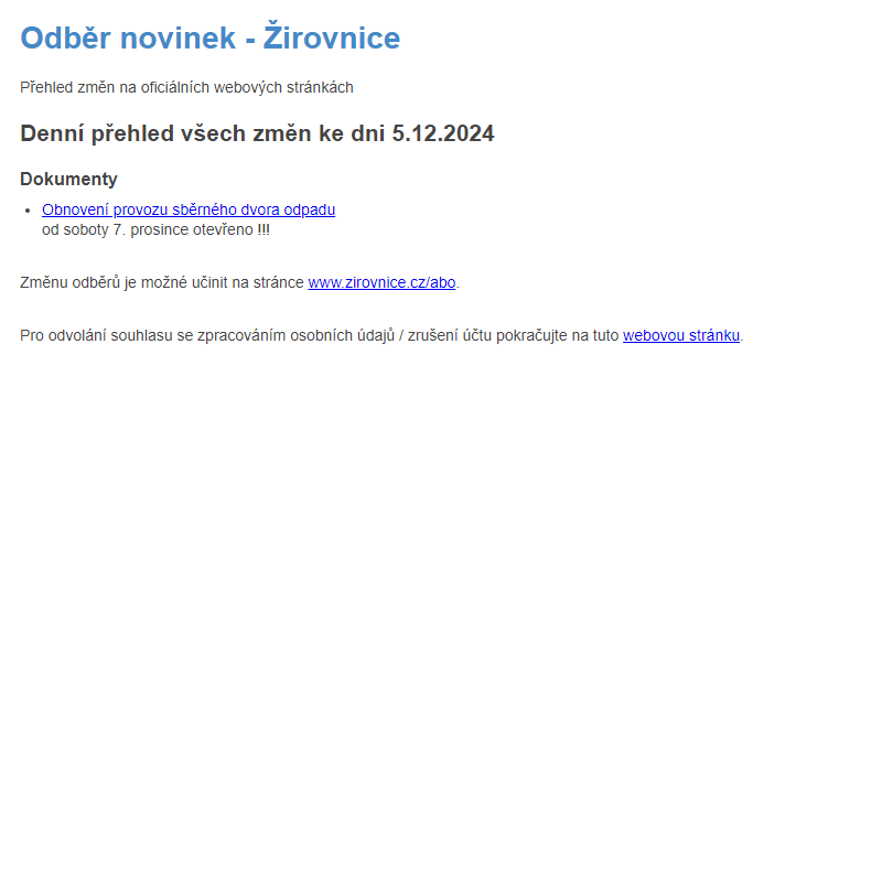 Odběr novinek ze dne 5.12.2024