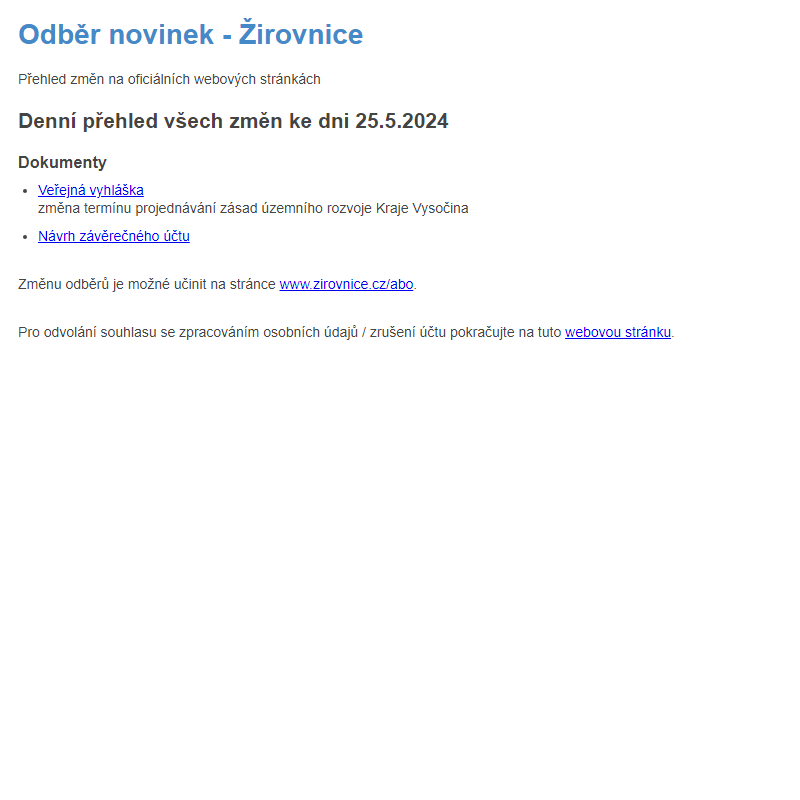 Odběr novinek ze dne 25.5.2024