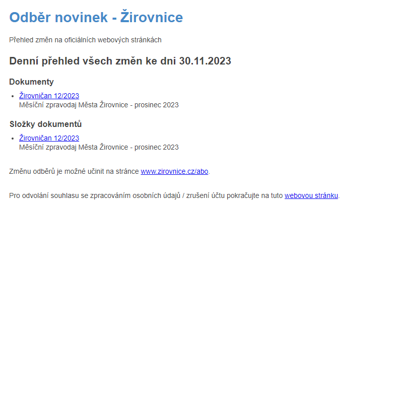 Odběr novinek ze dne 30.11.2023