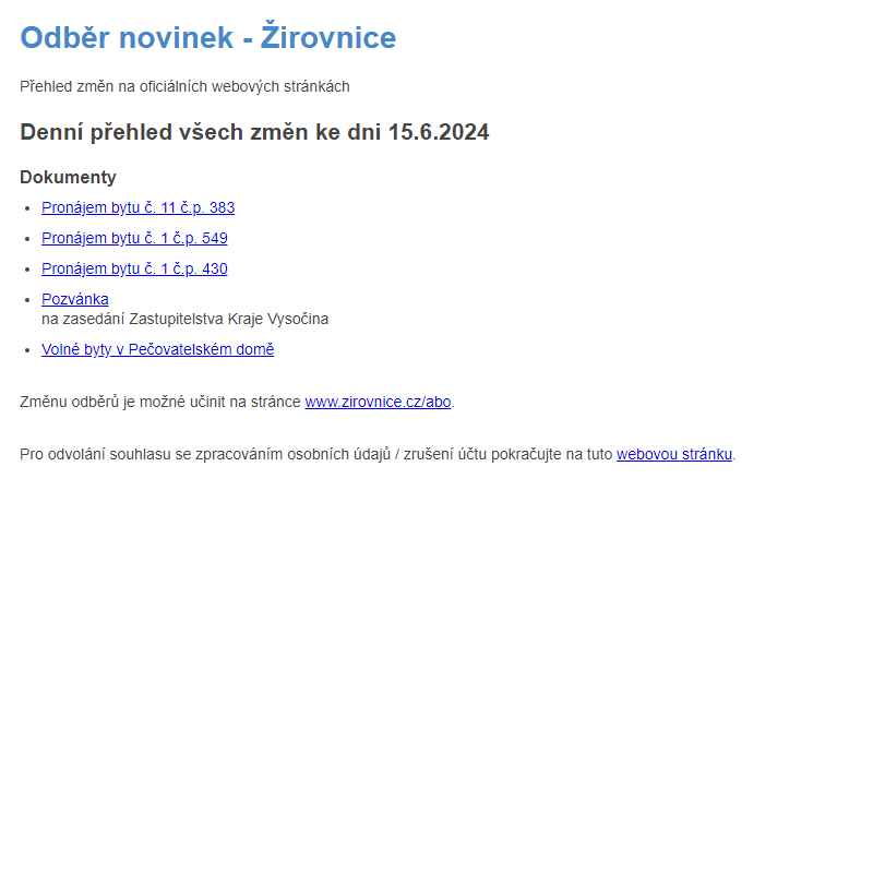 Odběr novinek ze dne 15.6.2024