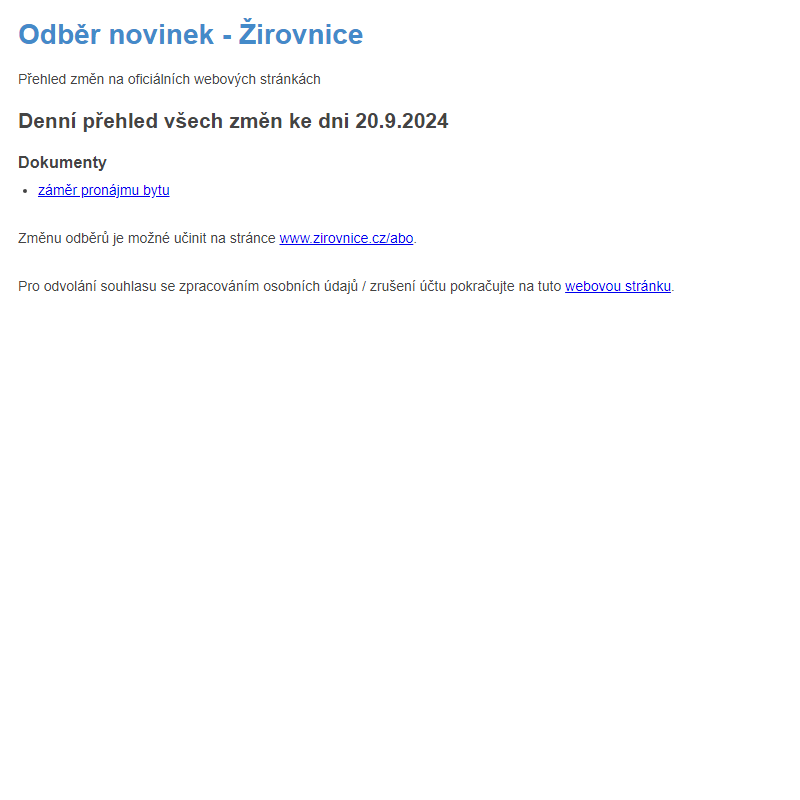 Odběr novinek ze dne 20.9.2024