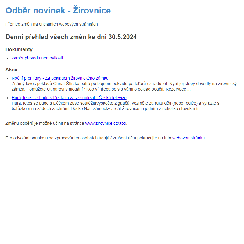 Odběr novinek ze dne 30.5.2024