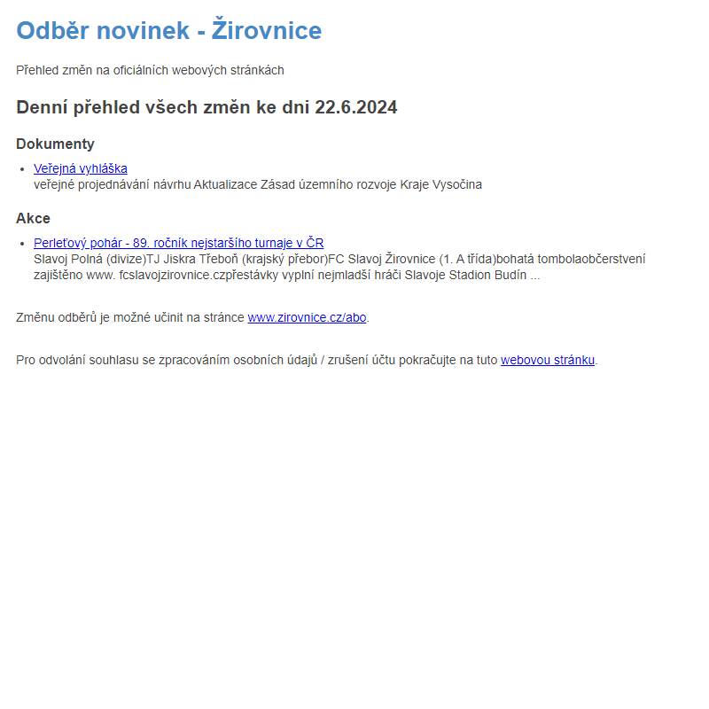 Odběr novinek ze dne 22.6.2024