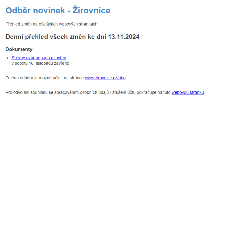 Odběr novinek ze dne 13.11.2024