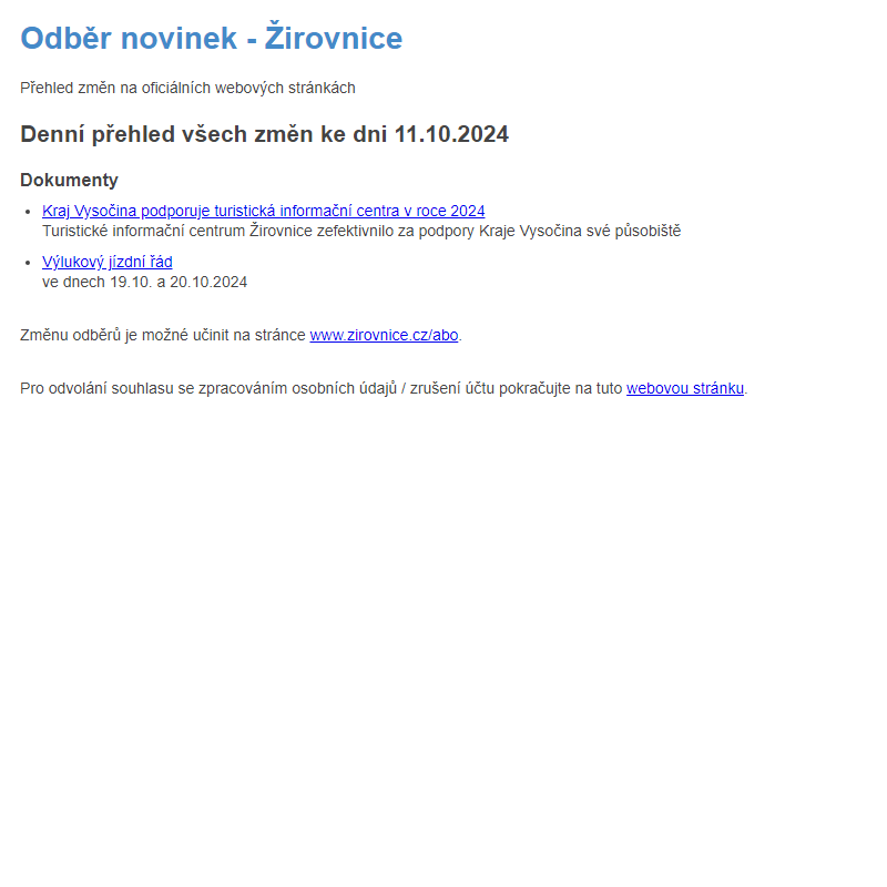 Odběr novinek ze dne 11.10.2024