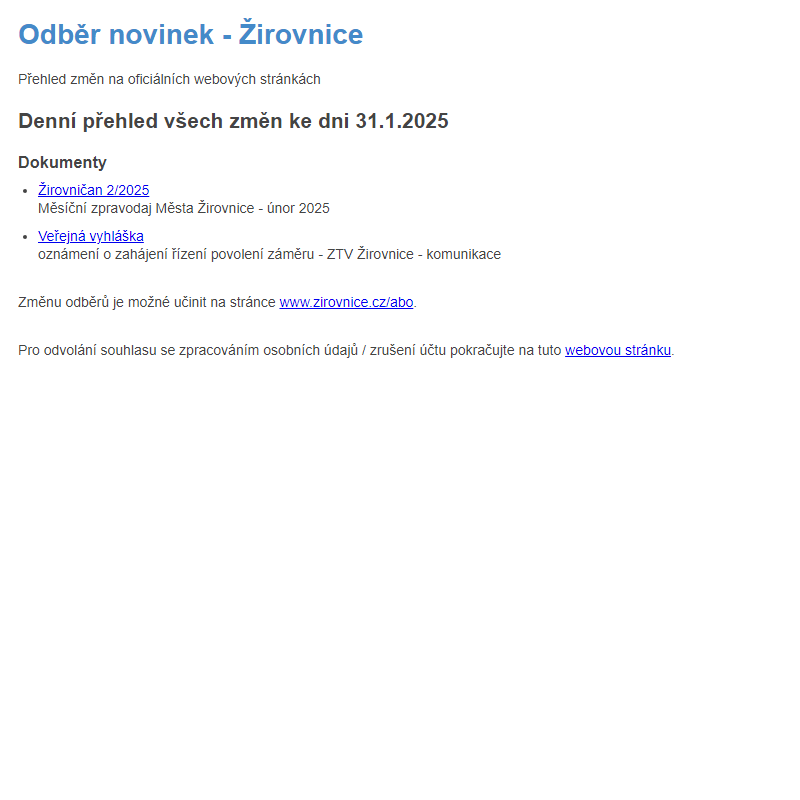 Odběr novinek ze dne 31.1.2025