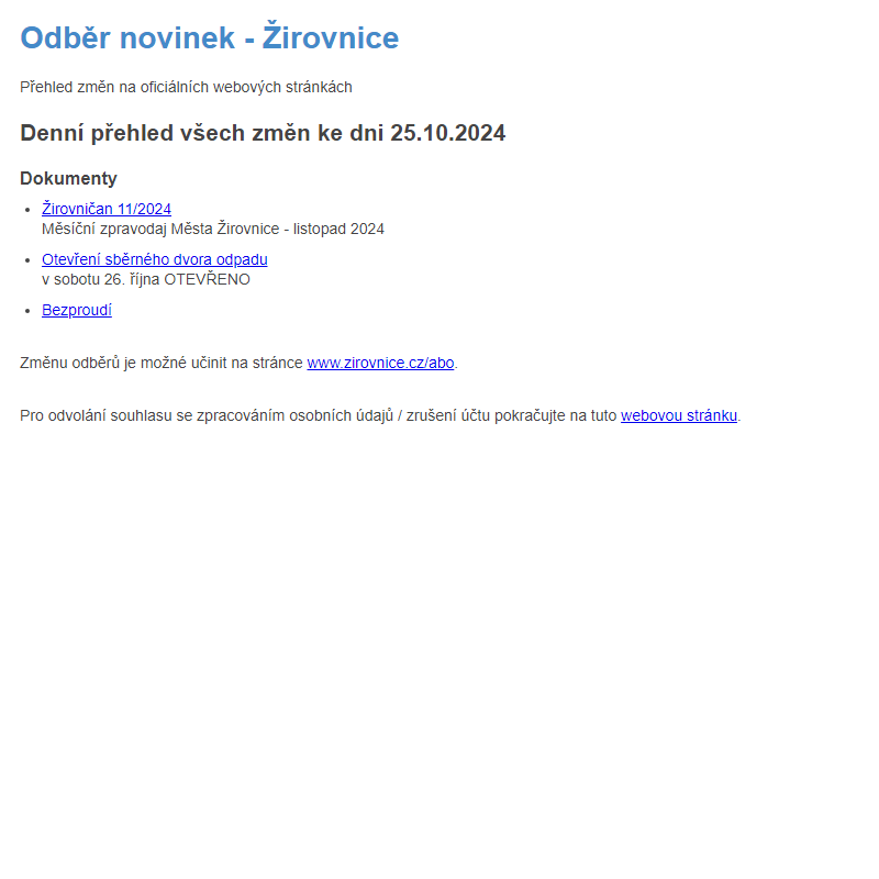 Odběr novinek ze dne 25.10.2024