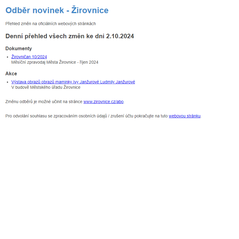 Odběr novinek ze dne 2.10.2024