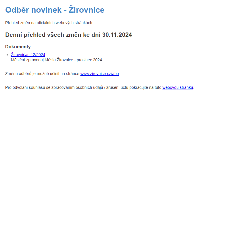 Odběr novinek ze dne 30.11.2024