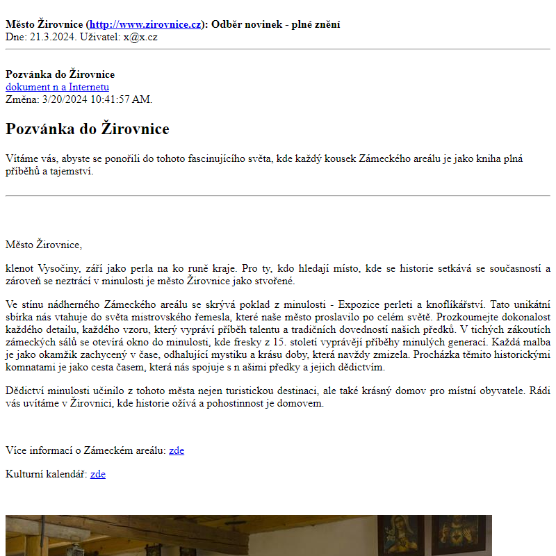 Odběr novinek ze dne 21.3.2024 - dokument Pozvánka do Žirovnice