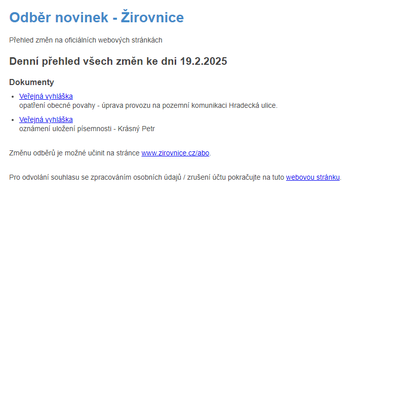 Odběr novinek ze dne 19.2.2025