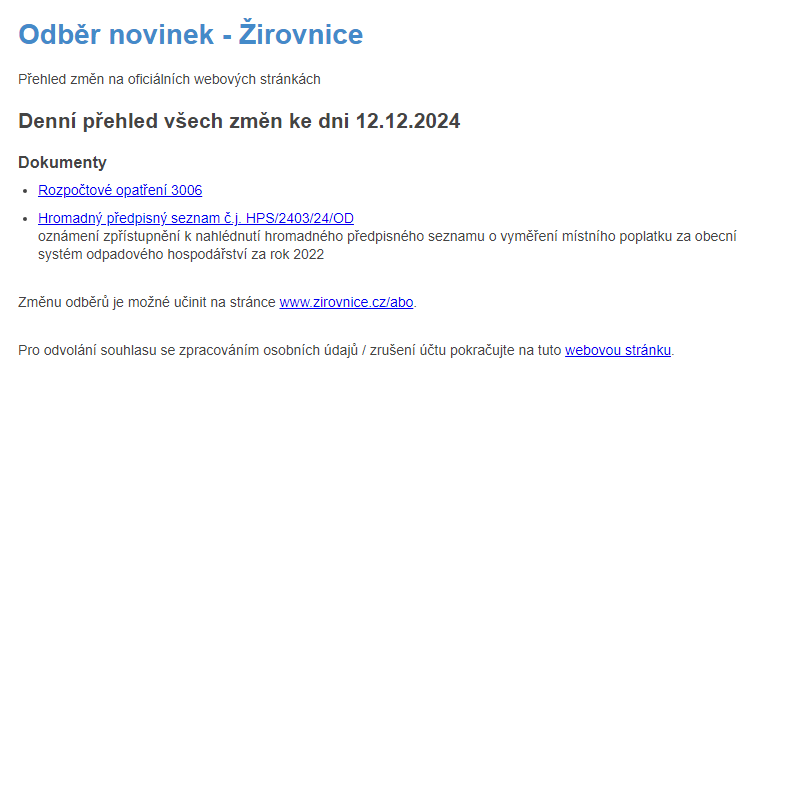 Odběr novinek ze dne 12.12.2024