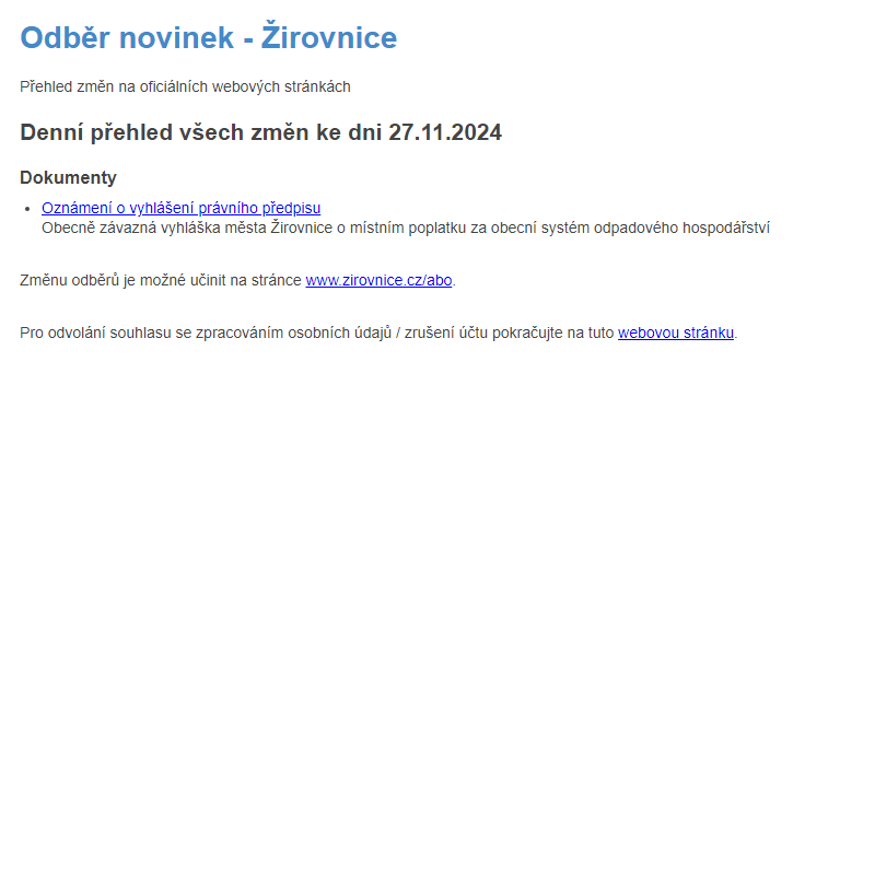 Odběr novinek ze dne 27.11.2024