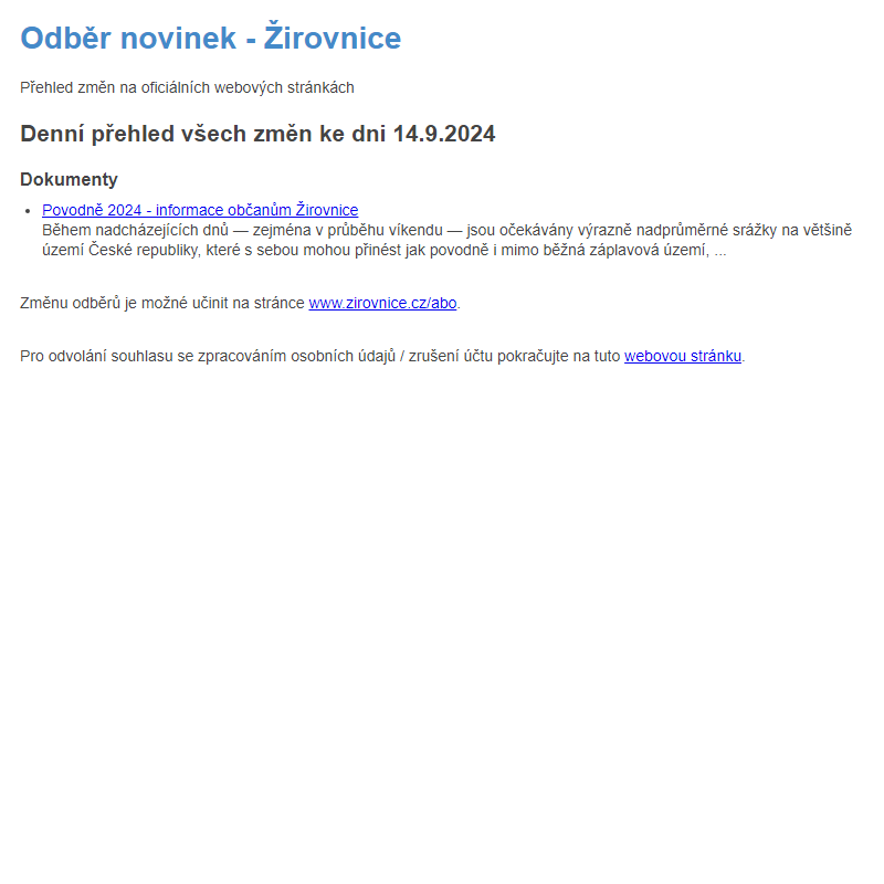 Odběr novinek ze dne 14.9.2024