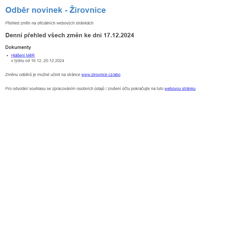 Odběr novinek ze dne 17.12.2024