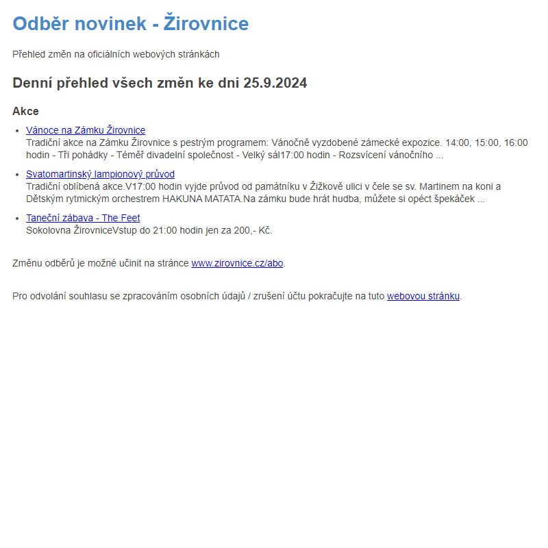 Odběr novinek ze dne 25.9.2024