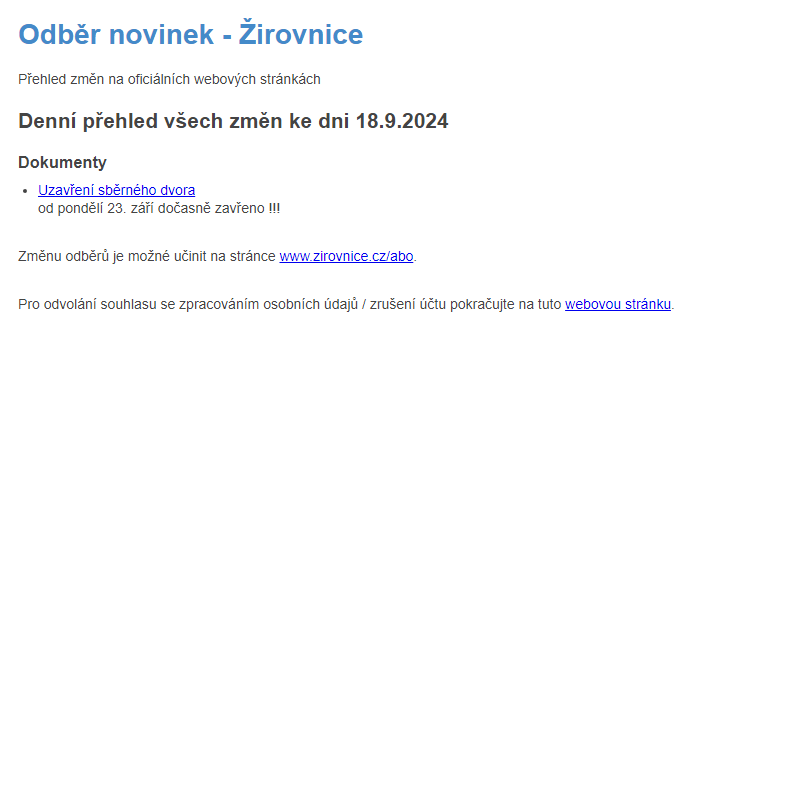 Odběr novinek ze dne 18.9.2024