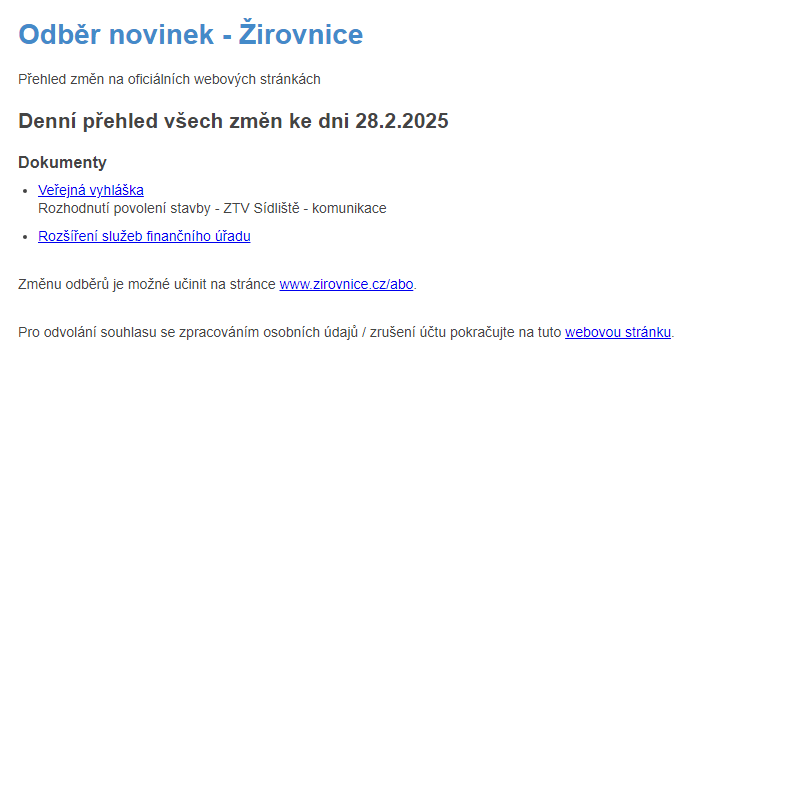 Odběr novinek ze dne 28.2.2025