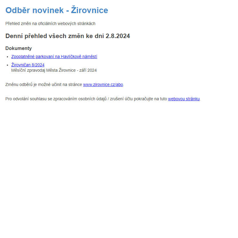 Odběr novinek ze dne 2.8.2024