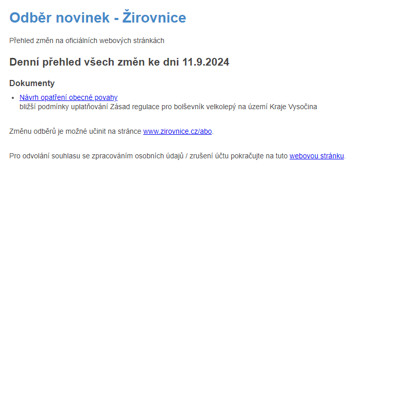 Odběr novinek ze dne 11.9.2024