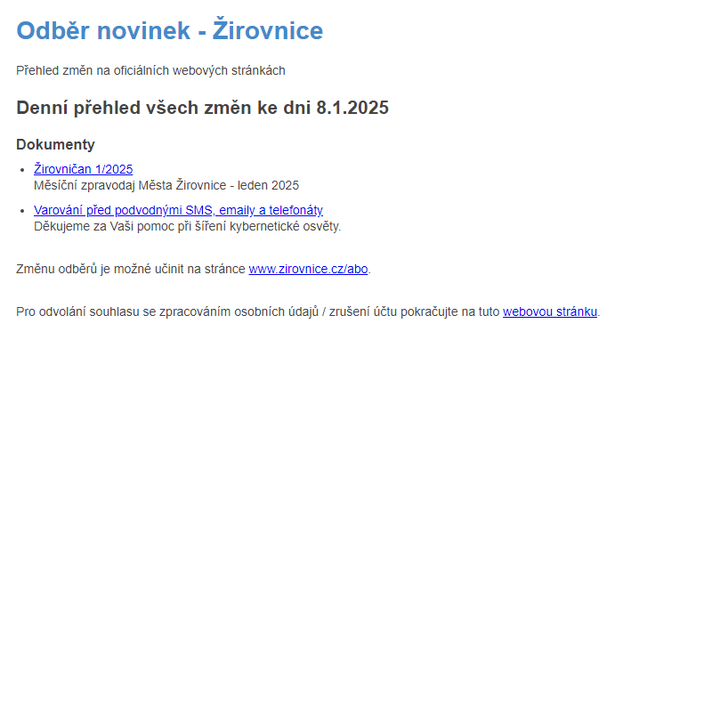 Odběr novinek ze dne 8.1.2025