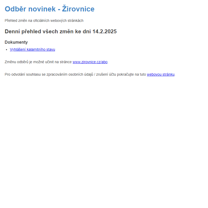 Odběr novinek ze dne 14.2.2025