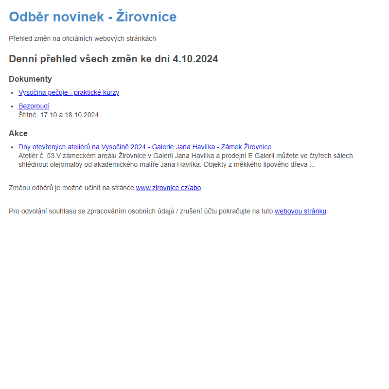 Odběr novinek ze dne 4.10.2024